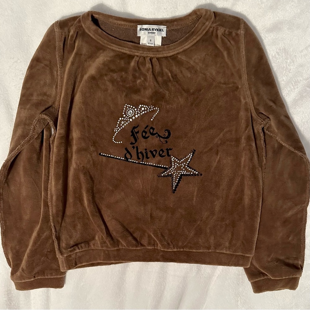 RARE Sonia Rykiel Enfant Fée d'hiver Brown Velour Sweatshirt Top Girls 6 Fairy